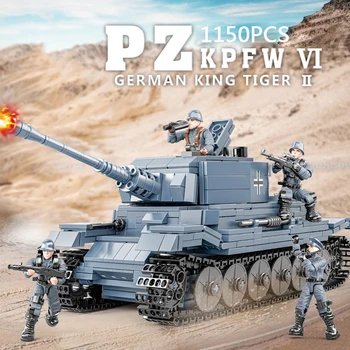dünya savaşı askeri almanya Panzerkampfwagen VI mega blok ww2 ordu rakamlar KRAL Kaplan II tankı tuğla modeli oyuncaklar boys için hediyeler