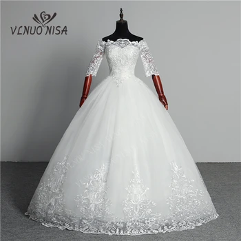Düğün elbisesi 2020 Yeni Varış Kelebek Gelinlik Nakış Dantel Tekne Boyun Kapalı Omuz Prenses Abiye Vestidos De Novia