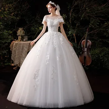 Düğün elbisesi 2021 Gryffon Lüks Dantel Nakış O-Boyun Lace Up Balo Prenses Klasik Vestido De Noiva Artı Boyutu
