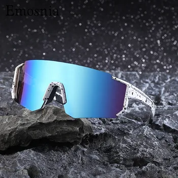 Emosnia 2022 Yeni Düz Üst Gözlüğü güneş gözlüğü Kadın Erkek Mavi Çerçeve Aynalı Lens Rüzgar Geçirmez Spor Güneş Gözlüğü Erkekler Kadınlar İçin UV400