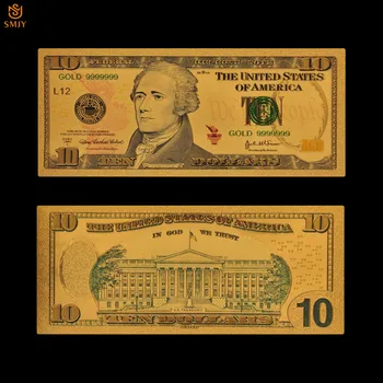 En iyi Fiyat 10 Dolar BİZE Altın Banknotlar Para 24K Altın Kaplama Banknotlar İçinde Sahte Para Kağıt Toplama