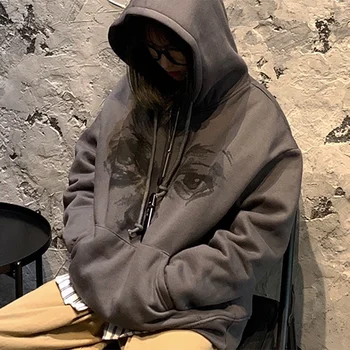 Erkek giyim Hoodie insan yüzü baskı Kazaklar Tişörtü Grafik Üstleri Koyu gri Hip Hop Büyük Boy hoodie Ter Unisex Grunge