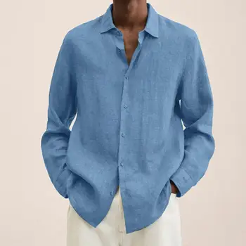 Erkek Gömlek Uzun Kollu Turn-aşağı Yaka Gevşek Düğme Kapatma Düz Renk Sonbahar Erkek Bluz Casual Tops camisa masculina