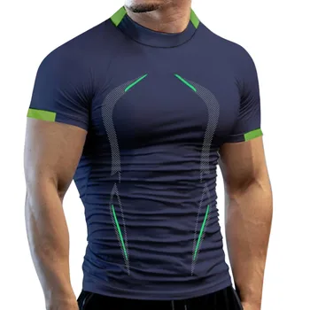Erkek koşu tişörtü Yaz Spor Sıkıştırma T Shirt Hızlı Kuru Spor Salonu Spor Tshirt Spor Giyim Eğitim Egzersiz Gömlek
