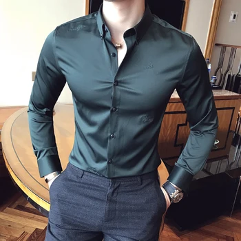 Erkek Moda Uzun Kollu Temel Elbise Gömlek Tek Yama Cep Resmi İş Standart fit Çalışma Ofisi Ekose / çizgili Gömlek