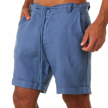 Erkek Şort Rahat Dantel-up Sweatpants Şort Düz Renk Yaz Pamuk Ve Keten Şort Rahat Sandıklar Spor Pantolon 2021