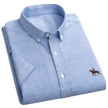 Erkekler 100 % Pamuk Oxford Kısa Kollu Gömlek Düzenli Fit Nedensel Moda Katı Gömlek Marka Erkek Yumuşak Rahat Yaz Giyim