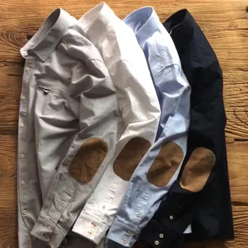 Erkekler Oxford Gömlek Kişilik Yama Uzun Kollu Rahat Moda Moda Streetwear Basit Erkek Arkadaşı Yakışıklı Günlük Cep Erkek Üstleri