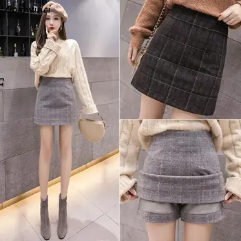 Etekler Kadın Sonbahar Yün Ekose A-line Fermuar Şık Kore Tarzı Mini Hip-etek Şık Tiki Bayan Faldas Yeni Streetwear İns