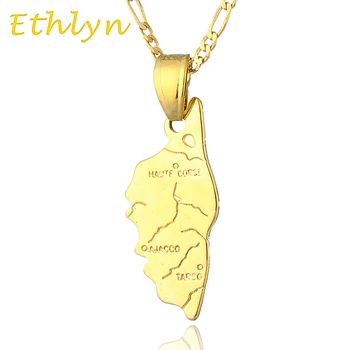 Ethlyn Altın Korsika adası Haritası kolye & kolye kadınlar & erkekler için Altın Renk ülke haritası korsika sembol takı P4