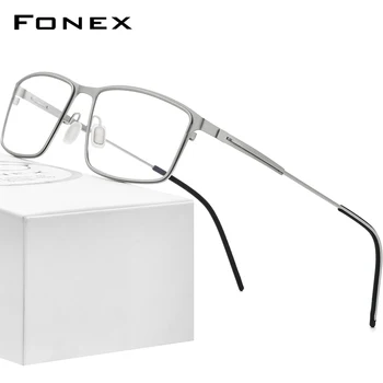 FONEX Alaşım Gözlük Çerçevesi Erkekler Kare Miyopi Reçete Optik Gözlük 2021 Yeni Erkek Tam Kore Vidasız Gözlük F1022