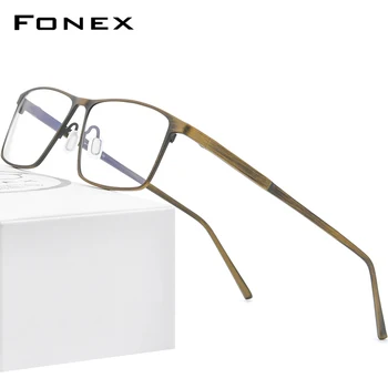 FONEX Saf Titanyum Gözlük Çerçevesi Erkekler Retro Vintage Kare Gözlük 2020 Yeni Reçete Optik Miyopi Gözlük Çerçeveleri 8552