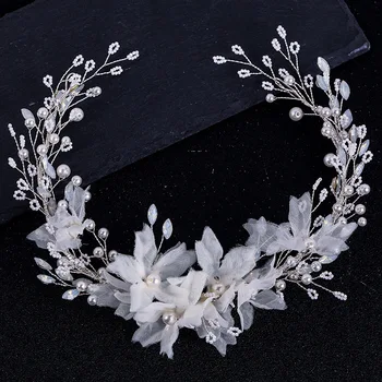 Gelin el dokuması kristal kafa bandı çiçek inci düğün kafa takı