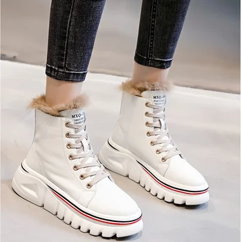 Gerçek Tavşan Kürk Deri Martin Çizmeler Kadın Kış 2021 Yeni orta Tüp Deri kısa çizmeler Artı Kadife Platformu Rahat kadın ayakkabısı