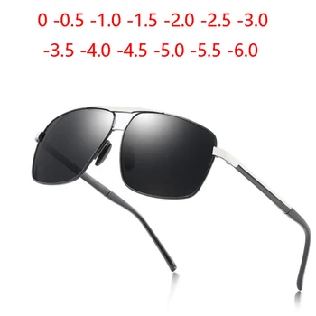 Gri Lens Kare Bitmiş Miyopi Güneş Gözlüğü Erkekler Polarize Metal Sürüş UV400 Reçete güneş gözlüğü 0 -0.5 -1.0 -1.5 To -6.0