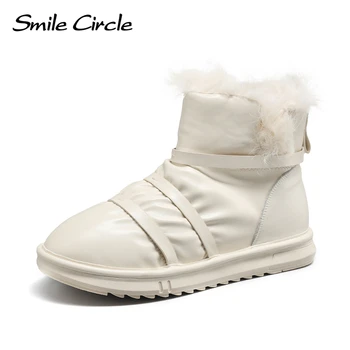 Gülümseme Daire Kadın Kar Botları Kış Sıcak Kürk yarım çizmeler Açık Yuvarlak ayak kaymaz platform ayakkabılar