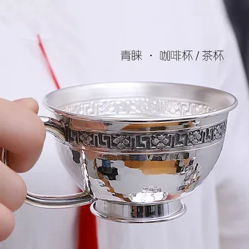 Gümüş 999 Kahve Fincanı Kung Fu çay seti çay bardağı Ana Ev Ofis Gümüş Su Bardağı Gümüş İçme Seti