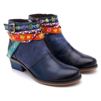 Hakiki Deri Kadın Çizmeler 2018 Vintage Bohemian yarım çizmeler kadın ayakkabıları Fermuar Düşük Topuk Bayan Ayakkabıları Kadın Sonbahar Çizme
