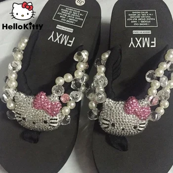 Hello Kitty Karikatür Harajuku Flip Flop Kadın platform ayakkabılar Yaz Moda Eğlence Yüksek Topuklu Terlik Bayanlar Y2k Kızlar Ayakkabı
