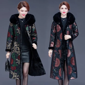 Her İki Tarafta yeni Aşınma Kürk Ceket Kadınlar X-Uzun Orta Yaşlı Kadın Kış Faux Kürk Kapşonlu Zarif Kalın Sıcak kışlık palto