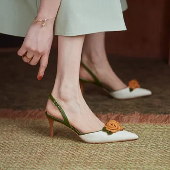 Ilkbahar ve yaz yeni sivri çiçek gelin düğün ayakkabı stiletto ziyafet elbise sandalet özel deri kadın tek ayakkabı