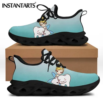 INSTANTARTS Karikatür Diş ve Melek Kız Desen Sneakers Kadınlar için Dantel-up Flats Diş Hekimi Ayakkabı Nefes Bahar Kadın Footwea
