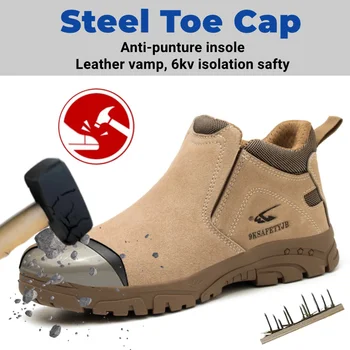 Izolasyon Emniyet kaynak ayakkabı plastik çelik ayak bıçak geçirmez kauçuk taban Anti-skid Anti-delinme ışık Leatherr kaynakçı iş ayakkabısı
