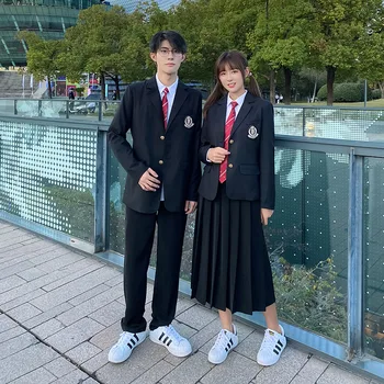 Japon Kore Mezuniyet DK JK Ceket Kız Erkek Blazer Öğrenciler Siyah Uzun Kollu Takım Elbise Ceket Kadın Erkek okul üniforması Hırka