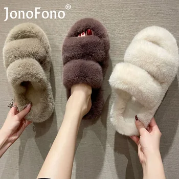 JonoFono 2023 Yeni Kadın Terlik Peluş Kürk Sıcak Kış Ayakkabı Kadın Moda Ins Sıcak Kapalı günlük ayakkabı Kadın Ayakkabı