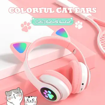 Kablosuz Katlanabilir Yavru Kulaklık Bluetooth 5.0 Sevimli Kedi şekli ışık kablosuz kulaklıklar çocuklar için / erkek / kız / Yılbaşı Hediyeleri