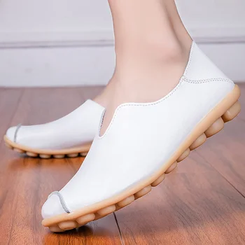 Kadın ayakkabı yaz büyük boy 35-43 2019 moda mavi flats slip-on loafer'lar kare ayak metal dekorasyon deri bale daireler