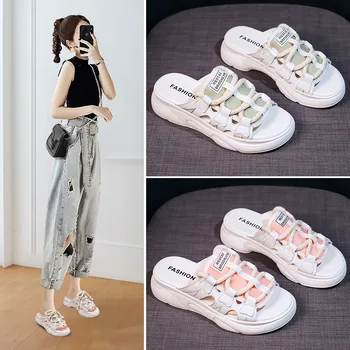Kadın ayakkabısı platform sandaletler Terlik Tüm Maç Dış Giyim Artan Sandalet Kalın tabanlı Nefes Düz Renk Flip-flop