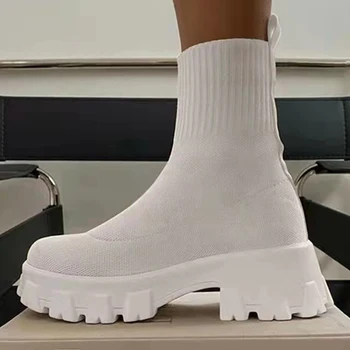 Kadın Botları 2022 Platform Çizmeler Ayak Bileği Sonbahar Kış Ayakkabı Kadın Tıknaz Topuklu Botas Mujer platform ayakkabılar Kadın Patik