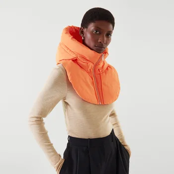 Kadın Kırpılmış Yelek Fermuarlar Kapşonlu Palto Kış Rahat Kolsuz Yastıklı Kirpi Açık Kadın Yelek Ceket Eşarp Pelerin Tank Top
