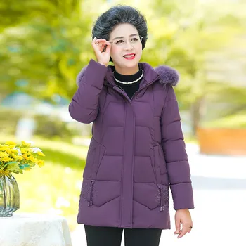 Kadın Parkas Kış Orta Yaşlı Yaşlı Ceket Kadife Sıcak kapüşonlu ceket Kadın Pamuk kapitone ceket Orta Yaşlı Anne Giysileri