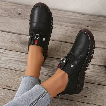 Kadın Platformu Loafer'lar Rahat vulkanize ayakkabı Lace Up Deri Slip-On Düz Ayakkabı Moda Nefes Kadın Ayakkabı Zapatillas Mujer