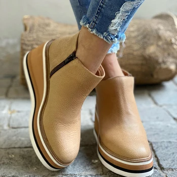 Kadın yarım çizmeler kama ayakkabı temel rahat yeni pompalar Fermuar Düz Renk tek ayakkabı Açık Yüksek Kaliteli bayan yüksek topuklu 2022