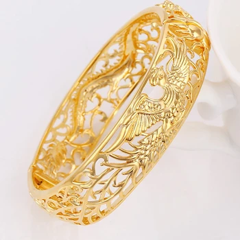 Kalın Ejderha Phoenix Bayan Bileklik Sarı Altın Dolgulu Düğün Moda Açılabilir Bileklik Bileklik Dia 6cm