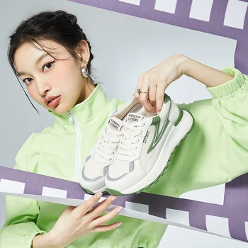 Kangnaı Sneakers Kadın Ayakkabı Düz Platformu Hava Mesh Dantel-Up Karışık Renkler Spor Açık Nefes Kadın rahat ayakkabılar