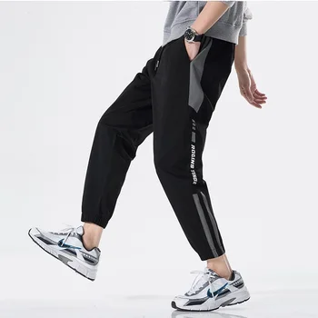 Kore Moda Alfabe Baskı Dikiş Dokuz noktalı Pantolon erkek İlkbahar ve Yaz Gevşek Sweatpants Streetwear koşu pantolonları Erkekler