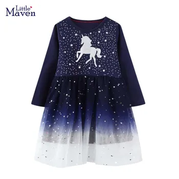 Küçük maven 2022 Sonbahar Örgü Prenses Elbise Güzel Sonbahar Unicorn Elbise Zarif Çocuklar için 2-7 yıl