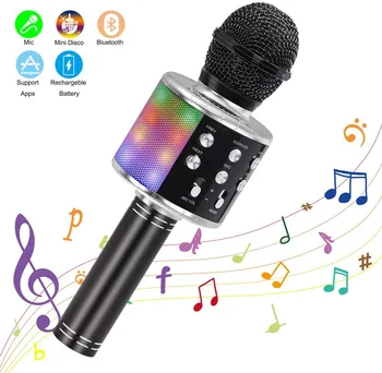 Kınglucky Kablosuz 4 in 1 Bluetooth Karaoke Mikrofon taşınabilir hoparlör El Ev KTV Çalar ile led ışık Fonksiyonu