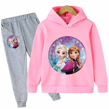 Kız karikatür seti Bahar Sonbahar Çocuklar Dondurulmuş Spor Hoodie Moda Yürümeye Başlayan Elsa Giysileri Küçük Kızlar Prenses Aisha İki parçalı Setleri