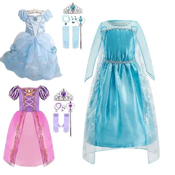 Kız Prenses Cadılar Bayramı Elbise Külkedisi Elbise doğum günü partisi Elbiseleri Dondurulmuş Elsa Cosplay Kostüm Rapunzel Fantezi Vestidos 3-10Y