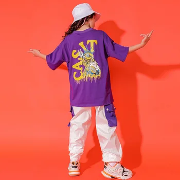 Kızlar Hip Hop T-shirt Erkek Gevşek Giyim Seti Çocuklar Yaz Kısa Kollu Tee Kargo Pantolon Sokak Dansı Karikatür Caz Çocuk Kostümleri