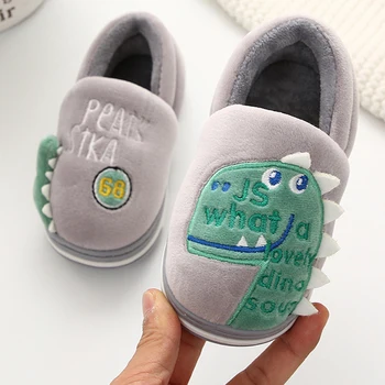 Kış Sevimli Karikatür Dinozor Çocuk Terlik kaymaz Çocuk Ev Terlik Bebek Sıcak Pamuk Kapalı Ayakkabı 2021 Erkek Kız Ayakkabı