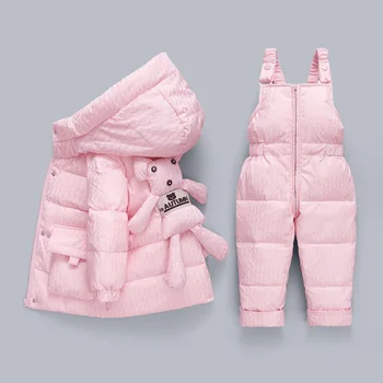 Kış Tulum Kız Çocuklar için Snowsuit Ördek Aşağı Parka Ceket Tavşan Oyuncak Giyim Çocuk Sıcak Ceketler Bebek Tulum 1-4 yıl