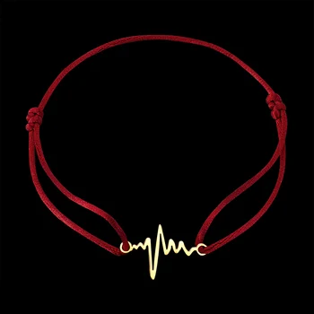 LanRuisha Basit Paslanmaz Çelik kadın Bilezik Kırmızı Dize El dokuması Klasik EKG Grafik Teleskopik Bilezik Popüler Takı