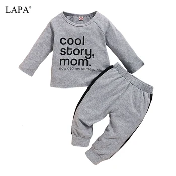 LAPA Bebek Giysileri 1 ila 6 Yıl Çocuklar Uzun Kollu Kıyafetler Ekip Boyun Mektup Pantolon Seti İlkbahar / Sonbahar 2 Parça Unisex