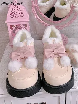 Lolita Kawaii düz ayakkabı Kadın Kış sıcak Japon Tarzı Tatlı Mary Janes Ayakkabı Kadın Yay Tasarımcı rahat ayakkabılar Sonbahar 2022